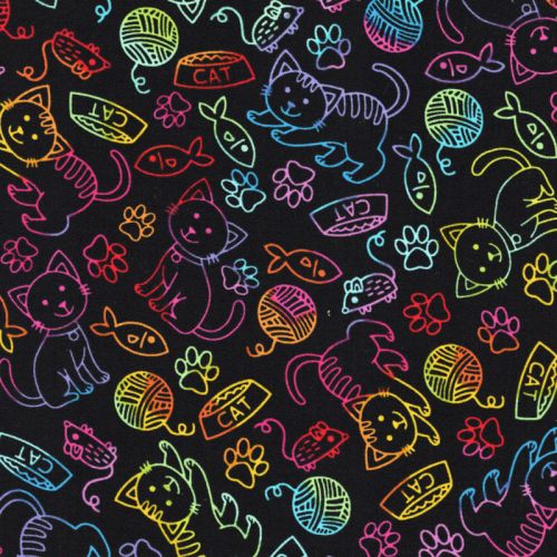 Tissu coton chats traits arc en ciel Tissu coton chats traits arc en ciel