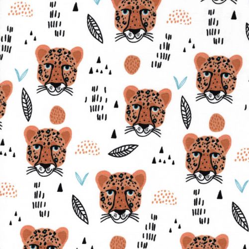 Tissu jersey tête de léopard fond blanc Tissu jersey tête de léopard fond blanc
