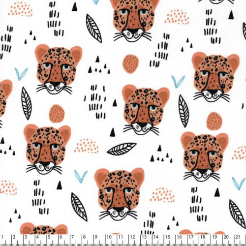 Tissu jersey tête de léopard fond blanc Tissu jersey tête de léopard fond blanc
