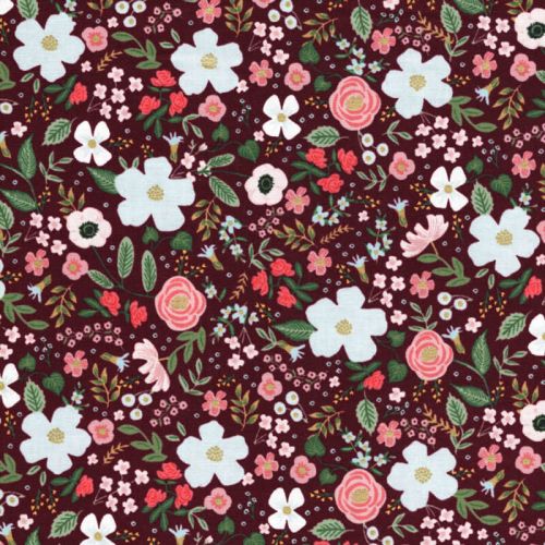 Tissu coton Garden party glitter or fond bordeaux Rifle Paper Co Tissu coton Garden party glitter or fond bordeaux Rifle Paper Co