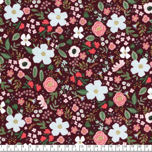 Tissu coton Garden party glitter or fond bordeaux Rifle Paper Co Tissu coton Garden party glitter or fond bordeaux Rifle Paper Co