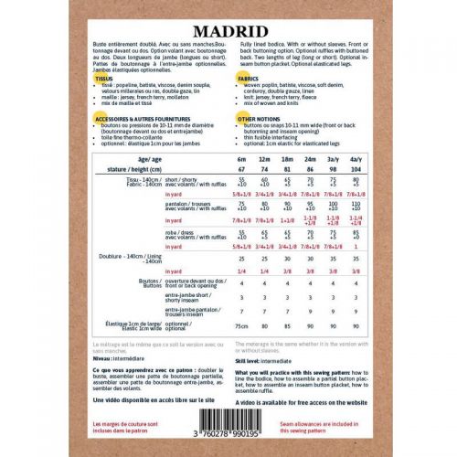 Patron Ikatee Madrid 6 mois - 4 ans Patron Ikatee Madrid 6 mois - 4 ans