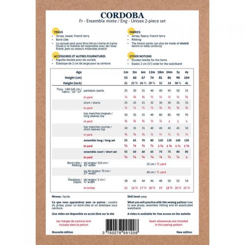 Patron Ikatee Cordoba 1 mois - 4 ans Patron Ikatee Cordoba 1 mois - 4 ans