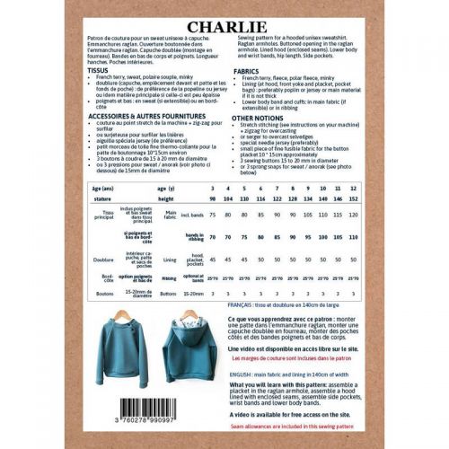 Patron Ikatee Charlie 3-12 ans Patron Ikatee Charlie 3-12 ans