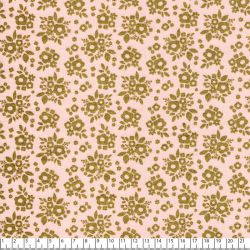 Tissu fleurs dorées fd rose 100%coton larg 110 cm