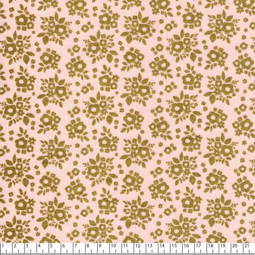 Tissu fleurs dorées fd rose 100%coton larg 110 cm Tissu fleurs dorées fd rose 100%coton larg 110 cm