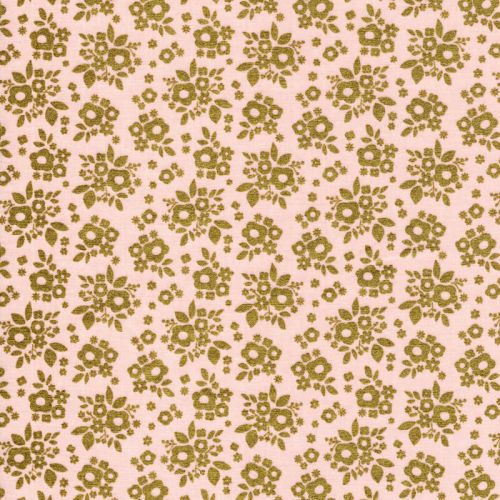 Tissu fleurs dorées fd rose 100%coton larg 110 cm Tissu fleurs dorées fd rose 100%coton larg 110 cm