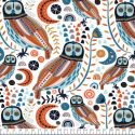 Tissu coton chouettes multicolores fond blanc