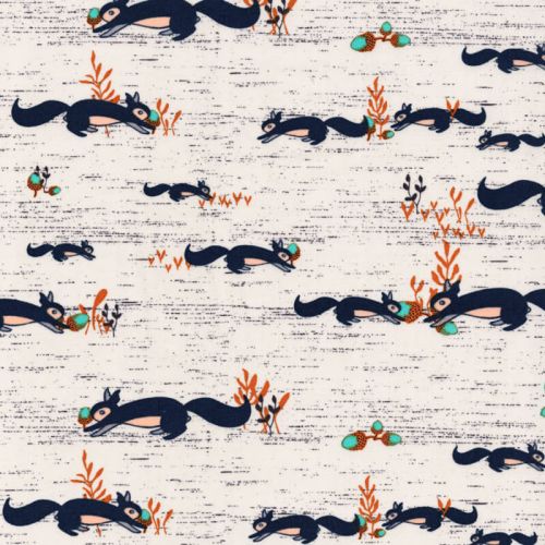 Tissu coton écureuils fond gris clair Tissu coton écureuils fond gris clair