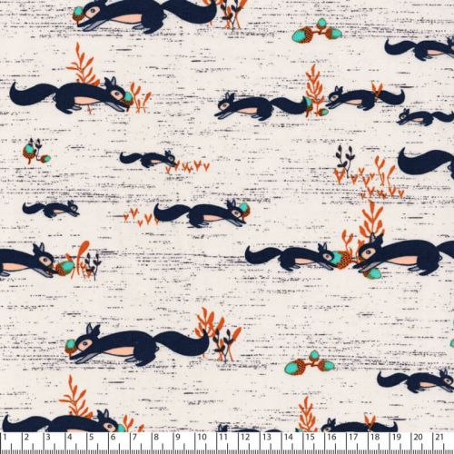 Tissu coton écureuils fond gris clair Tissu coton écureuils fond gris clair
