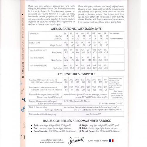 Patron Atelier Scammit Harmonie Patron Atelier Scammit Harmonie