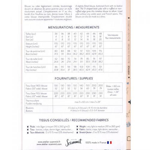 Patron Atelier Scammit Vertige Patron Atelier Scammit Vertige
