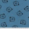 Tissu sweat fin BIO Bear Poppy fond bleu 