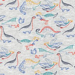 Tissu jersey Dinos Poppy fond gris