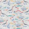 Tissu jersey Dinos Poppy fond gris