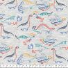 Tissu jersey Dinos Poppy fond gris