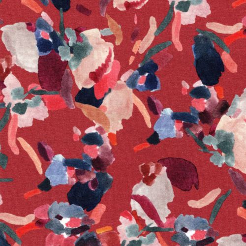 Tissu jersey viscose art abstrait fond marsala Tissu jersey viscose art abstrait fond marsala