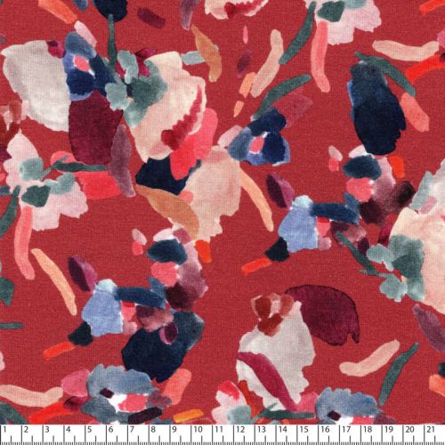 Tissu jersey viscose art abstrait fond marsala Tissu jersey viscose art abstrait fond marsala