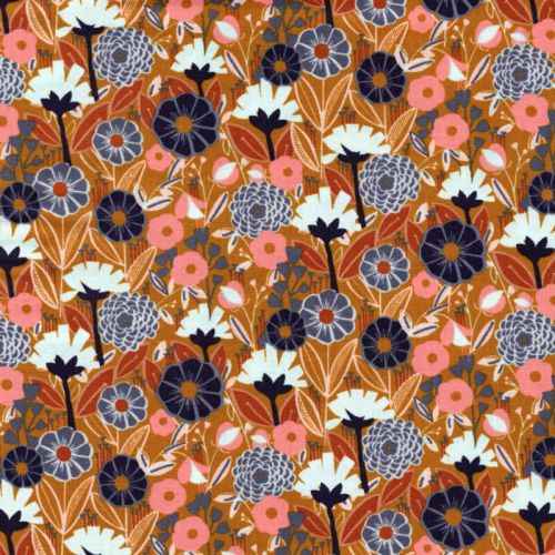 Tissu coton Emilia fond moutarde Coton Steel Tissu coton Emilia fond moutarde Coton Steel