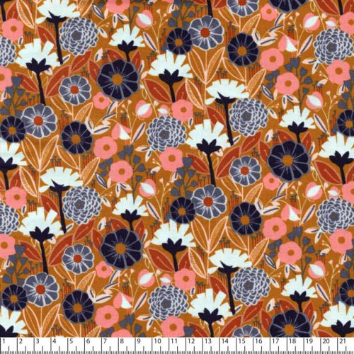 Tissu coton Emilia fond moutarde Coton Steel Tissu coton Emilia fond moutarde Coton Steel