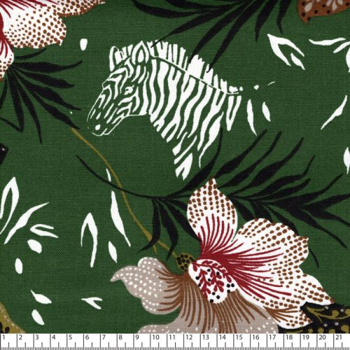 Tissu toile de coton zèbre fond vert Tissu toile de coton zèbre fond vert