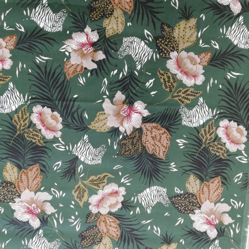 Tissu toile de coton zèbre fond vert Tissu toile de coton zèbre fond vert