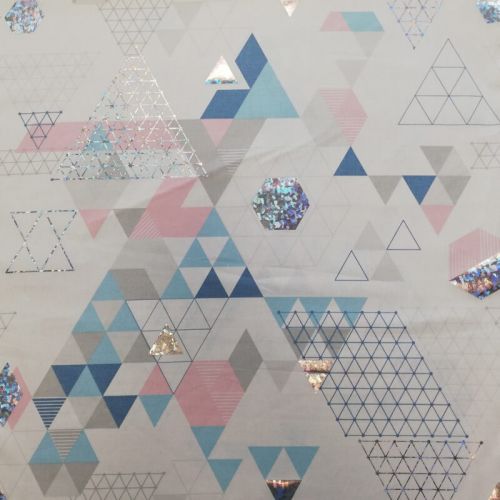 Tissu toile de coton motifs géometriques et holographiques fond blanc Tissu toile de coton motifs géometriques et holographiques fond blanc