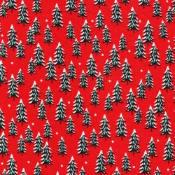 Tissu coton sapins enneigés fond rouge Rifle Paper Co