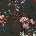 Tissu jersey viscose bouquets fond kaki
