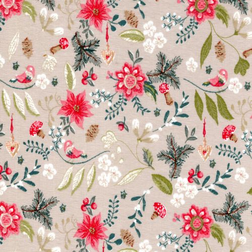 Tissu jersey coton forêt d'automne fond beige Tissu jersey coton forêt d'automne fond beige