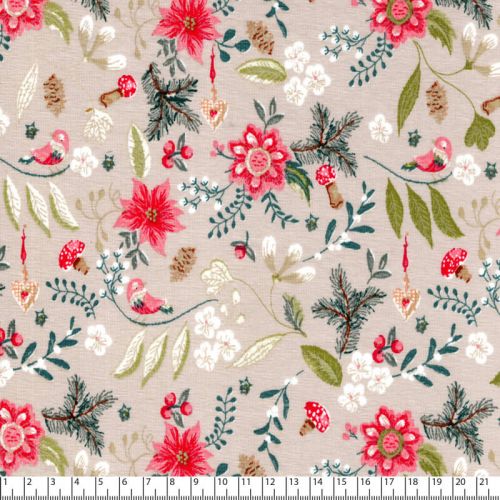 Tissu jersey coton forêt d'automne fond beige Tissu jersey coton forêt d'automne fond beige
