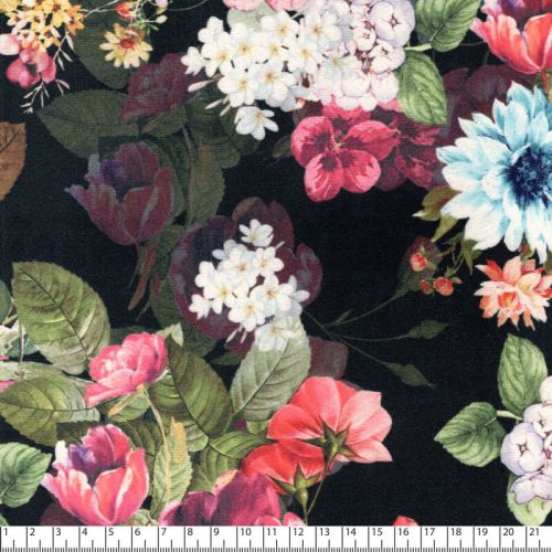 Tissu toucher suédine bouquets fond noir Tissu toucher suédine bouquets fond noir
