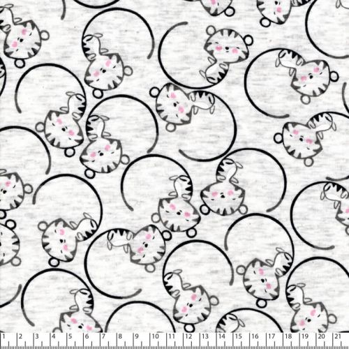 Tissu sweat petits tigres fond écru chiné Tissu sweat petits tigres fond écru chiné