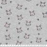 Tissu sweat lapins coeur fond gris chiné
