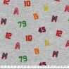 Tissu sweat chiffres et lettres fond gris chiné