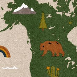 Tissu effet lin mappemonde