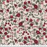 Tissu toile effet lin fleurs bordeaux