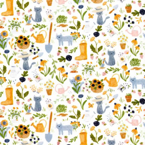 Tissu coton chats de printemps Tissu coton chats de printemps