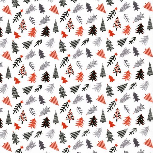 Tissu coton sapins nordiques sur fond blanc Tissu coton sapins nordiques sur fond blanc