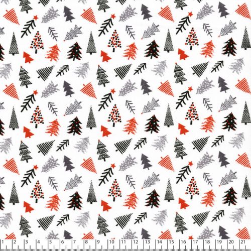 Tissu coton sapins nordiques sur fond blanc Tissu coton sapins nordiques sur fond blanc