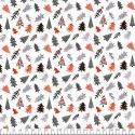 Tissu coton sapins nordiques sur fond blanc