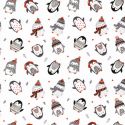 Tissu coton pingouins sur fond blanc