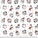 Tissu coton pingouins sur fond blanc
