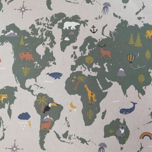 Tissu effet lin mappemonde Tissu effet lin mappemonde