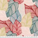Tissu jersey french terry feuilles fond rose pâle
