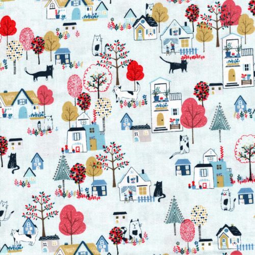 Tissu coton village fond bleu Tissu coton village fond bleu