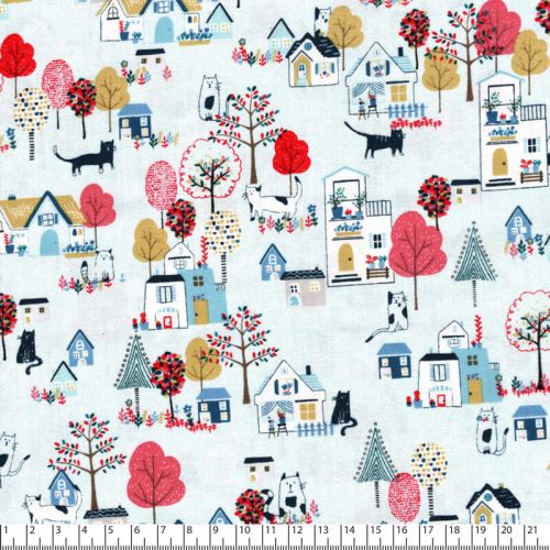 Tissu coton village fond bleu Tissu coton village fond bleu