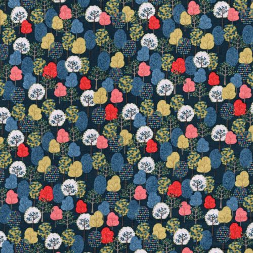 Tissu coton petits arbres fond bleu Tissu coton petits arbres fond bleu