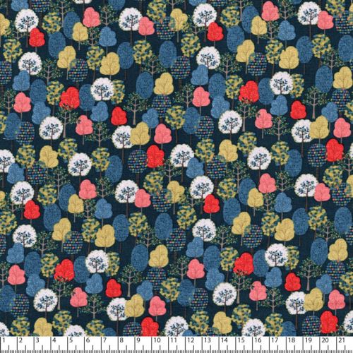 Tissu coton petits arbres fond bleu Tissu coton petits arbres fond bleu