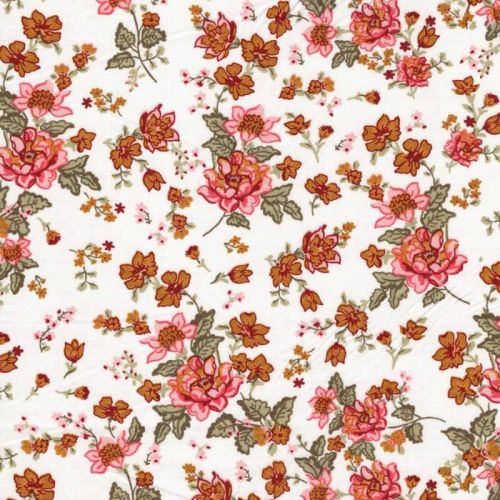 Tissu viscose fleurs vintage fond blanc cassé Tissu viscose fleurs vintage fond blanc cassé